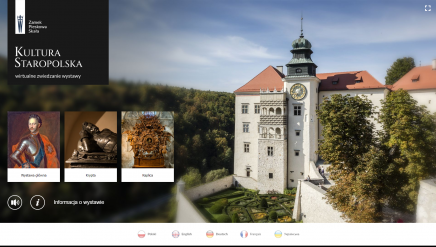 fragment zamku Pieskowa Skała i elementy grafiki wirtualnego zwiedzania