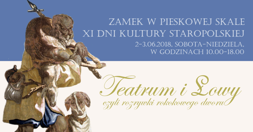 Infografika wydarzenia Dni kultury staropolskiej z namalowaną postacią pieska i łowcy z jelonkiem plecach.