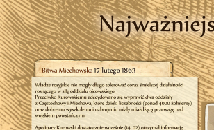 Zdjęcie przedstawia grafikę informującą o wydarzeniach Powstania Styczniowego w Dolinie Prądnika i okolicach, opatrzoną zdjęciami.